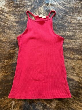 High-Neck Ribbed Tank Top in Bright Red